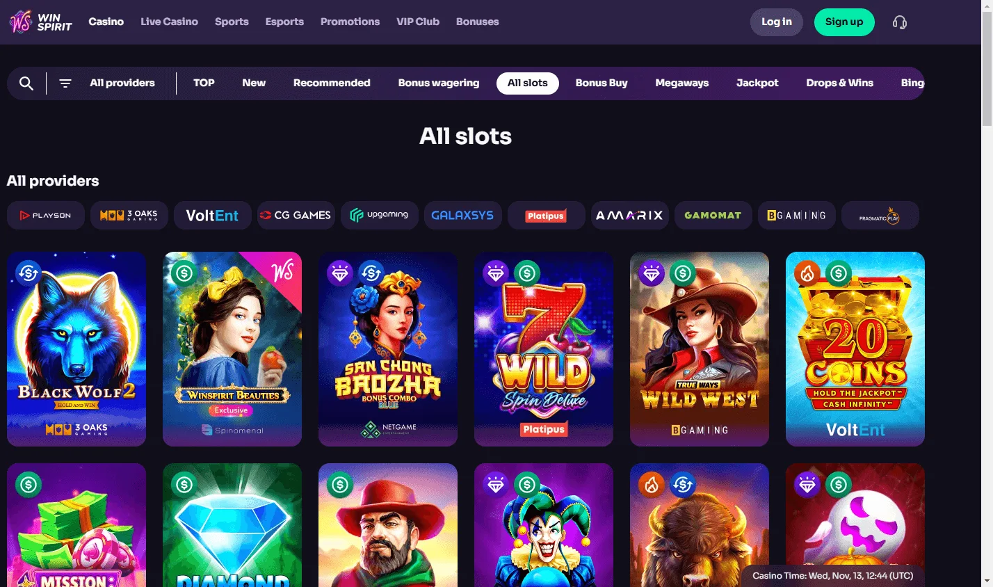 Win Spirit Casino desktop games area