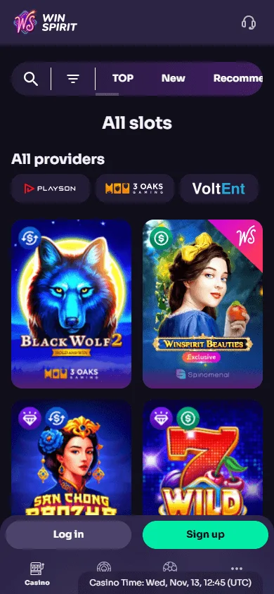 Win Spirit Casino mobile games area